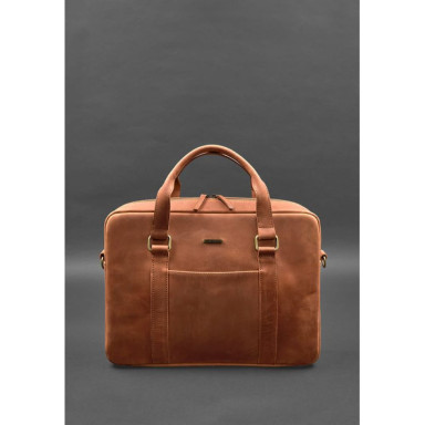 Leather bag for laptop and documents light brown Crazy Horse