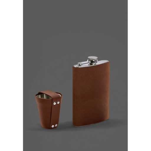 Набір з флягою та чарками у шкіряному чохлі світло-коричневий Crazy Horse