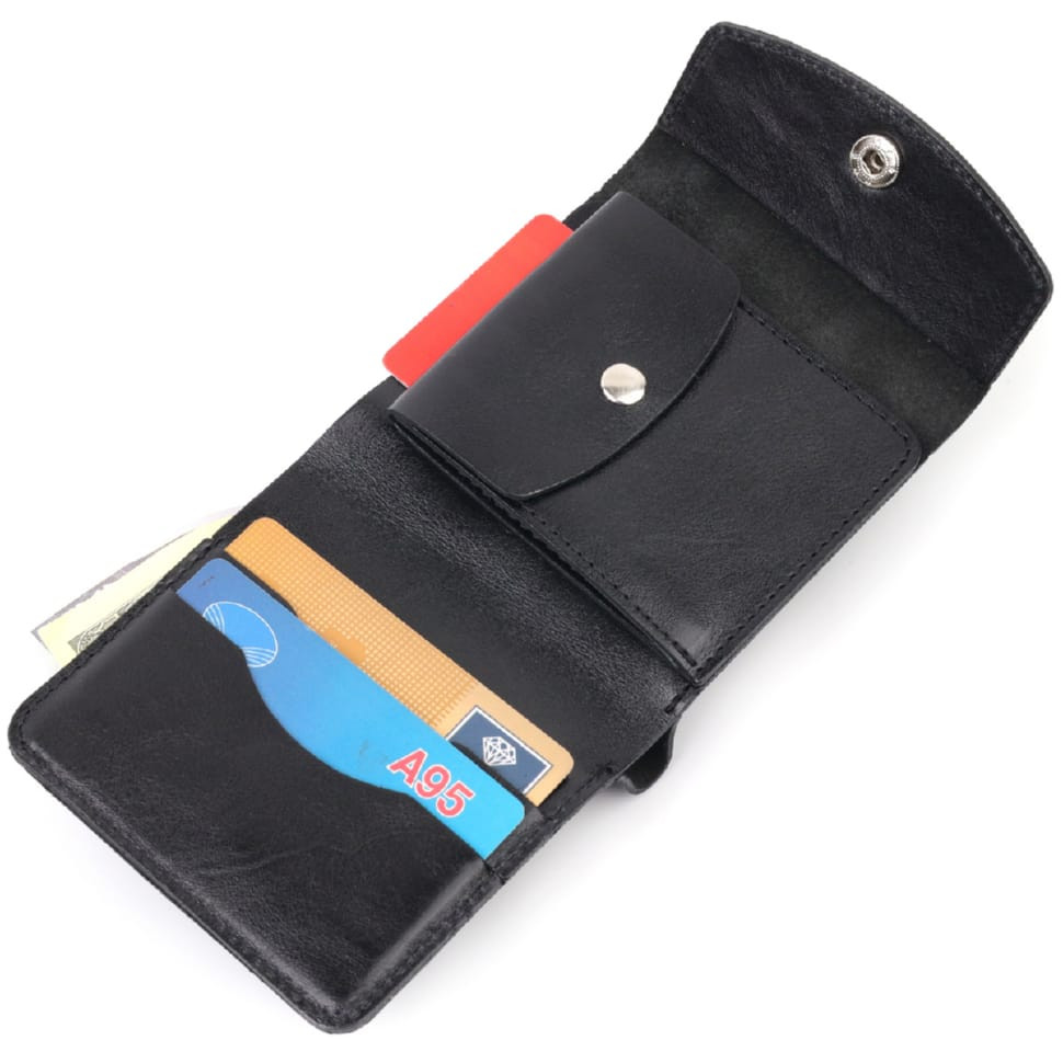 Чоловічий глянсовий шкіряний портмоне Shvigel 16617 Чорний