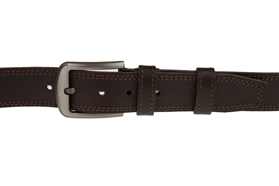 Men's leather belt denim double stitching SULLIVAN 112-24 (8) 115-150 cm brown