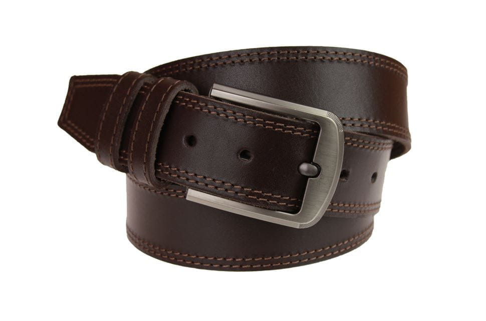 Men's leather belt denim double stitching SULLIVAN 112-24 (8) 115-150 cm brown