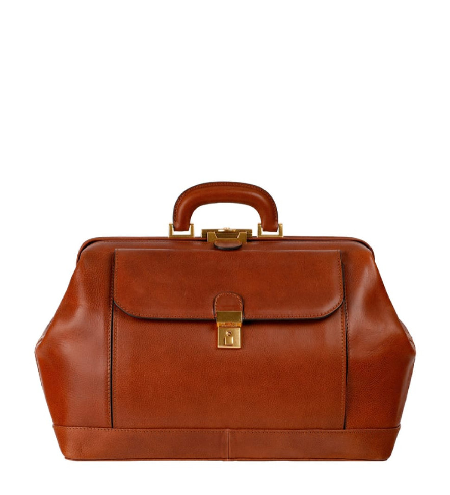 Large Italian Leather Doctor Bag for Women - Hamlet -  Cognac Matte Brownn color -  Time Resistance 5249401W
