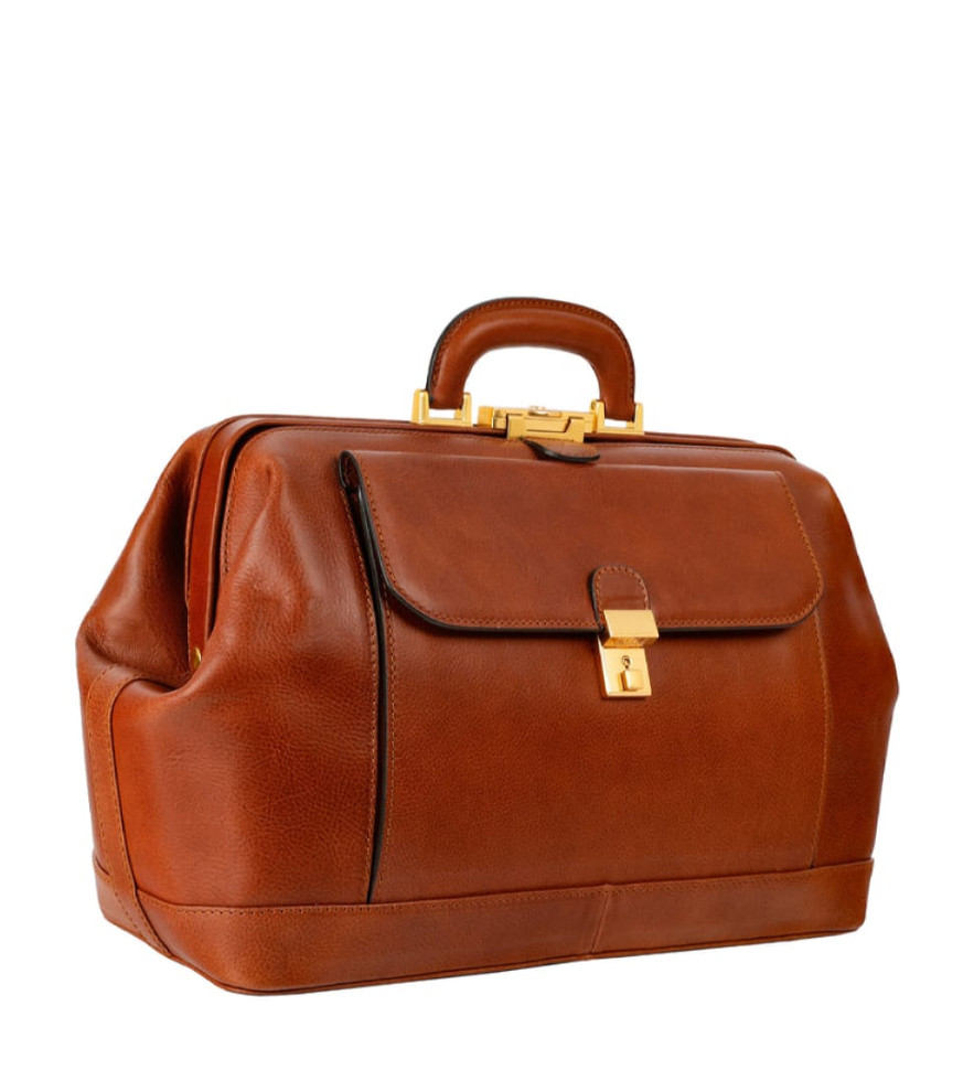 Large Italian Leather Doctor Bag for Women - Hamlet -  Cognac Matte Brownn color -  Time Resistance 5249401W