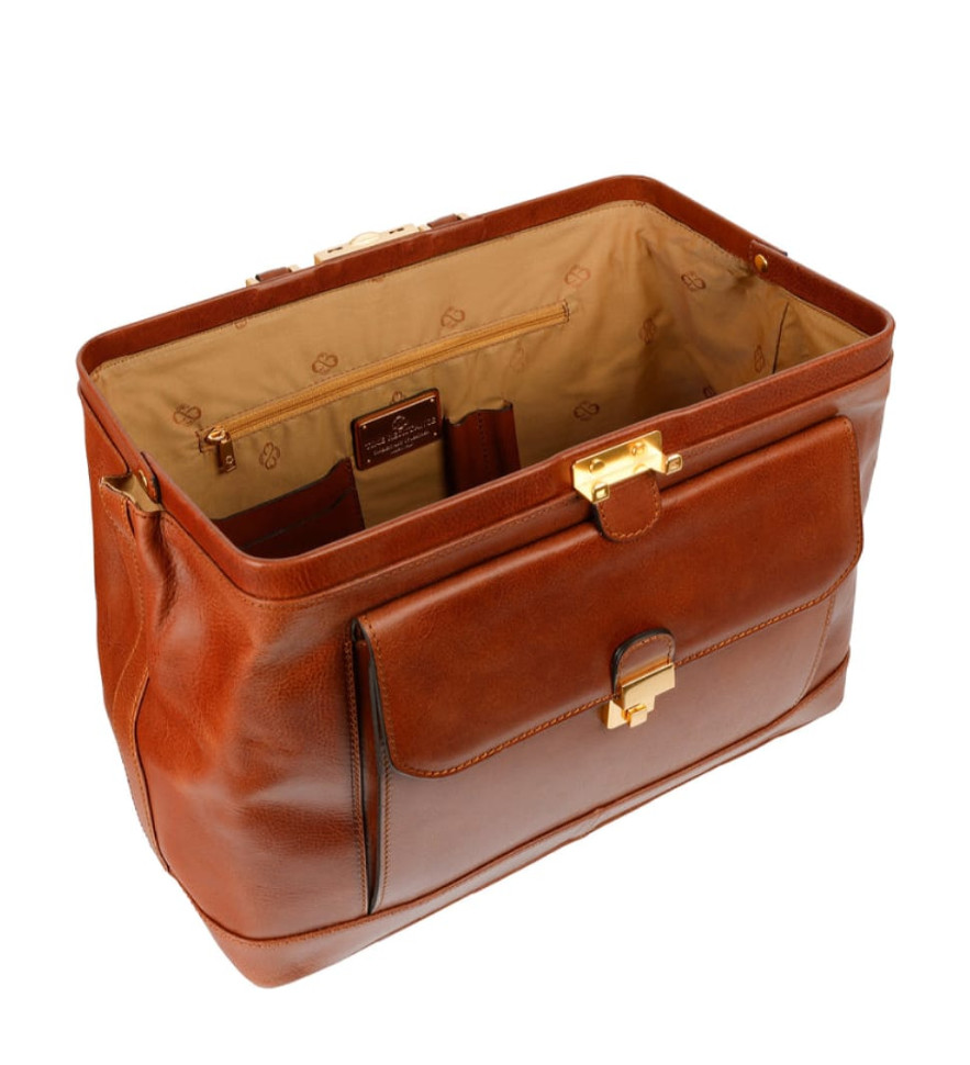 Large Italian Leather Doctor Bag for Women - Hamlet -  Cognac Matte Brownn color -  Time Resistance 5249401W