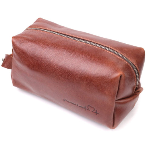 Чоловічі косметички великого розміру з гладкої шкіри на блискавці Серце GRANDE PELLE 16768 Світло-коричнева