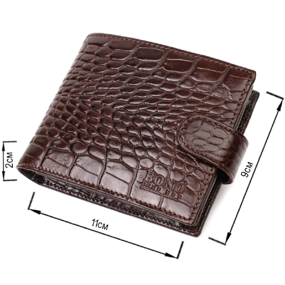 Фактурний чоловічий горизонтальний гаманець із натуральної шкіри з тисненням під крокодила BOND 22009 Коричневий