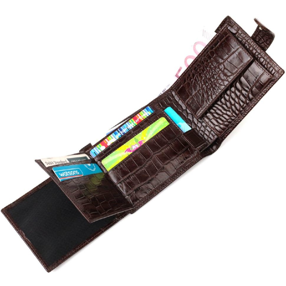 Фактурний чоловічий горизонтальний гаманець із натуральної шкіри з тисненням під крокодила BOND 22009 Коричневий