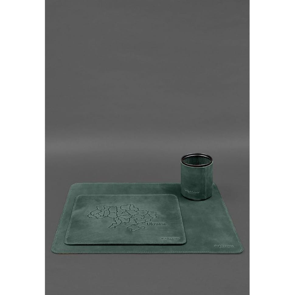 Настільний набір із натуральної шкіри 5.0 з карткою України Зелений Crazy Horse