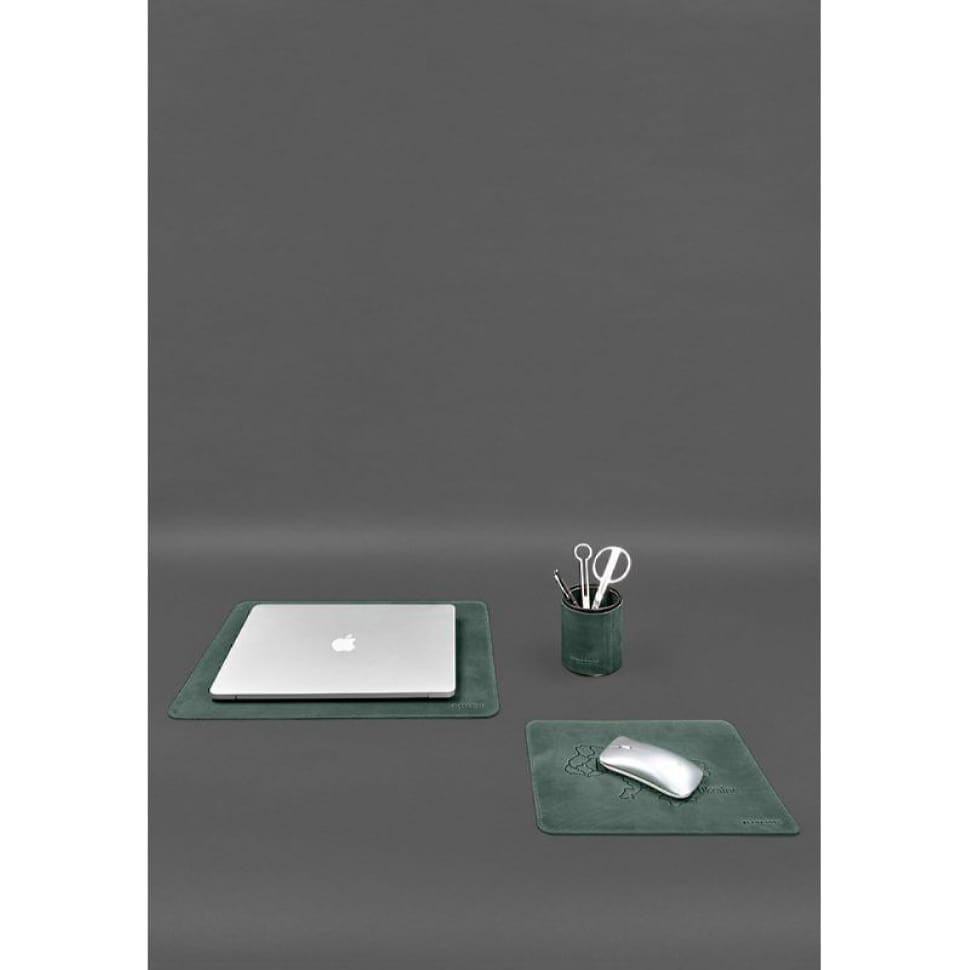 Настільний набір із натуральної шкіри 5.0 з карткою України Зелений Crazy Horse