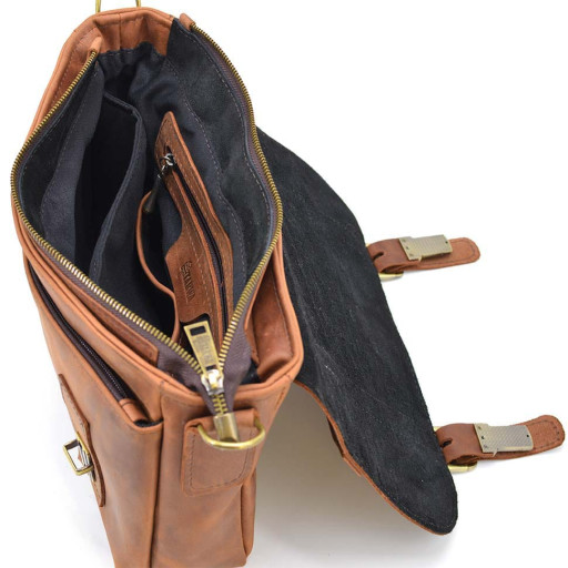 Чоловіча сумка-портфель на плече з ручкою TARWA RB-6008-3md коньячна