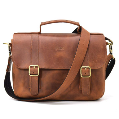 Mens shoulder bag with handle TARWA RB-6008-3md cognac