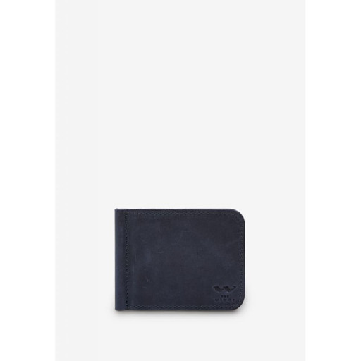 Шкіряний затискач для грошей синій вінтаж