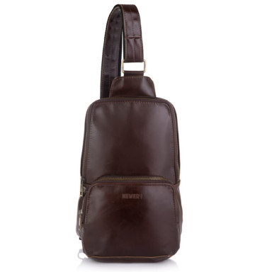 Коньячная кожаная сумка слинг Newery N41719GX