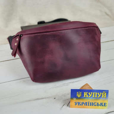 Женская кожаная сумка на пояс бананка BGS бордовая BGS3098