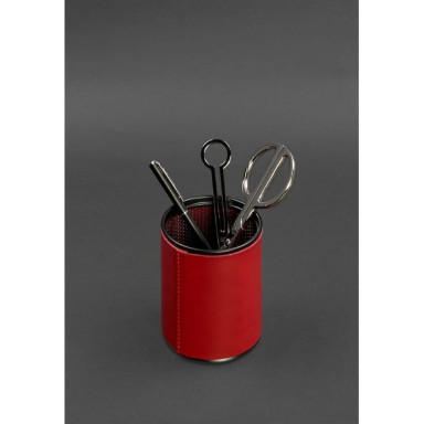 Glass for pens in a leather case red crust