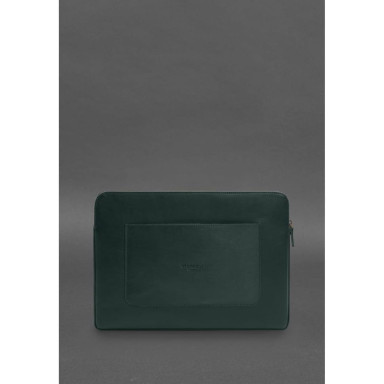 Leather Laptop Case with Zipper and Strap and Pocket Green