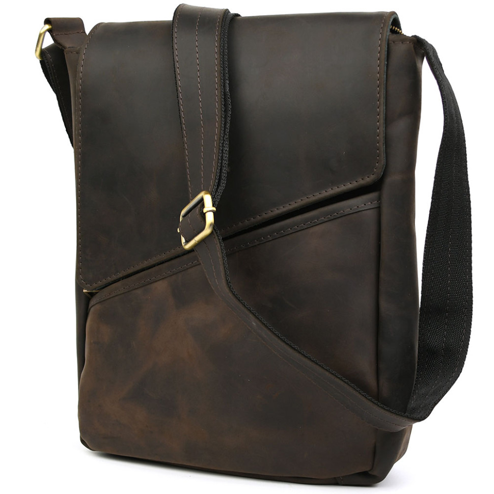 Mens leather shoulder bag A4 RC-1502-3md TARWA brown