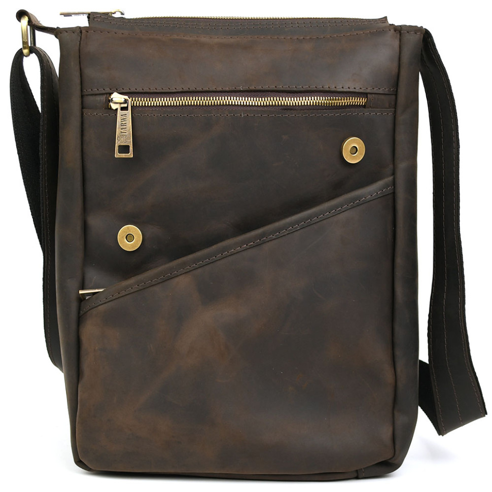 Mens leather shoulder bag A4 RC-1502-3md TARWA brown