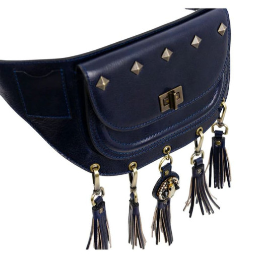 Шкіряна сумка на пояс із кристалами Сваровськи - Rebecca - синя Time Resistance 5211001