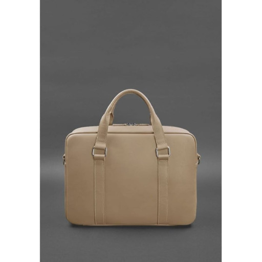 Шкіряна сумка для ноутбука та документів світло-бежева