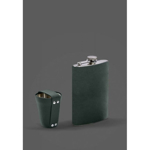 Набір з флягою та чарками у шкіряному чохлі зелений Crazy Horse