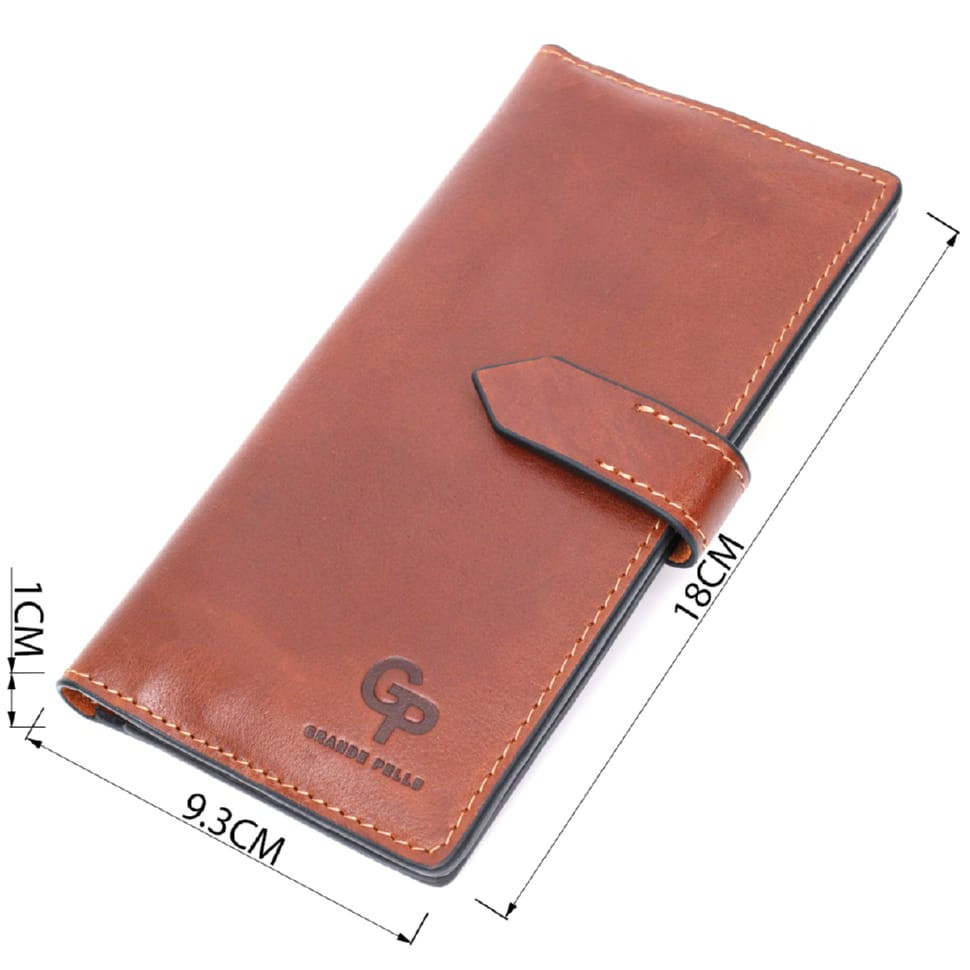 Интересный вертикальный кошелек из натуральной кожи GRANDE PELLE 11660 Коричневый