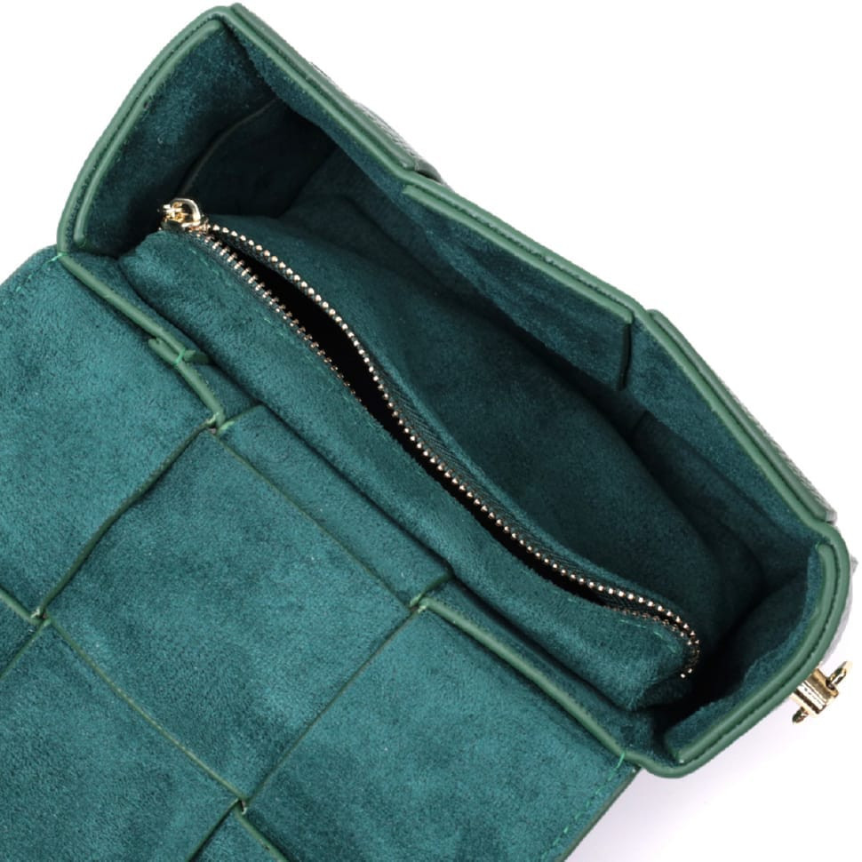 Компактная вечерняя сумка для женщин с переплетами из натуральной кожи Vintage 22312 Зеленая
