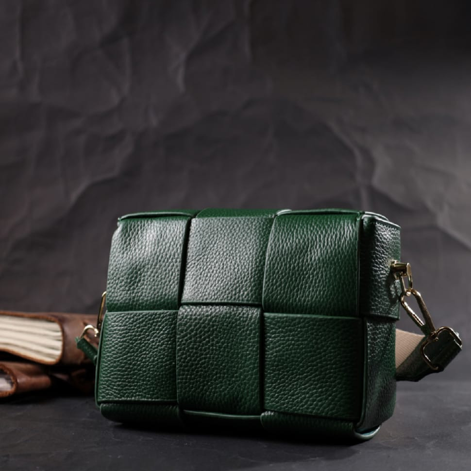 Компактная вечерняя сумка для женщин с переплетами из натуральной кожи Vintage 22312 Зеленая