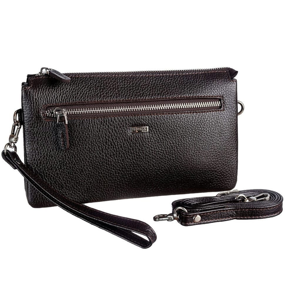 Барсетка кистьова шкіряна DESISAN 1011-09 коричневий гладкий