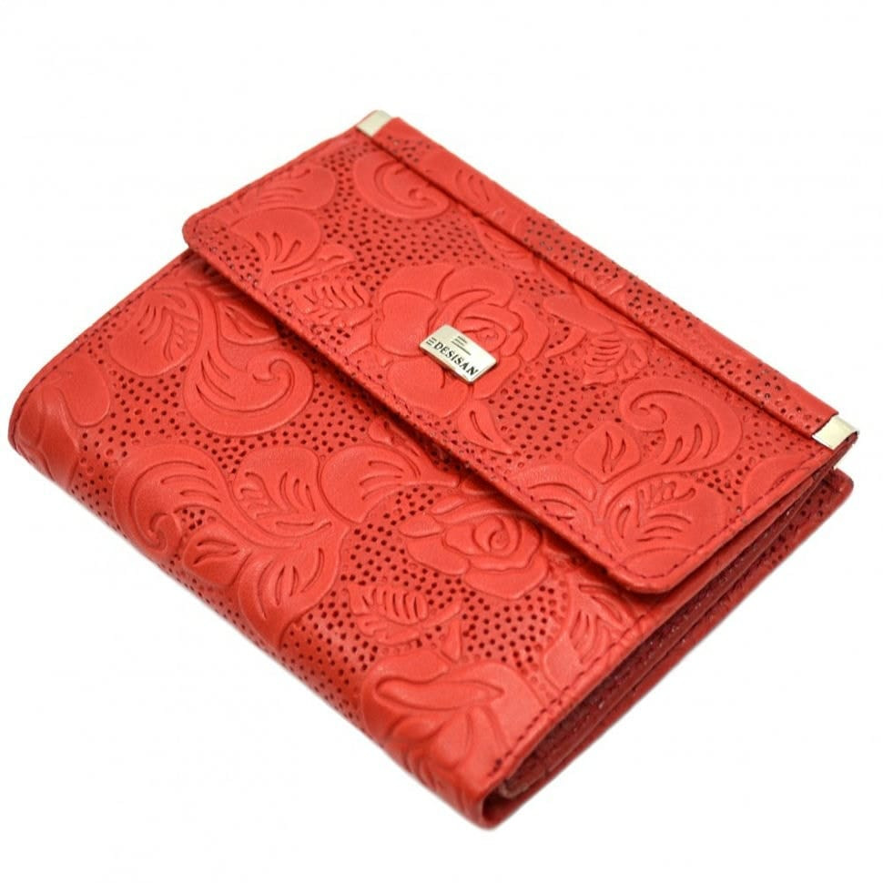 Гаманець жіночий шкіряний Desisan 105-424 червоні квіти
