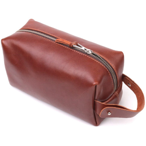 Чоловічий несесер великого розміру з гладкої шкіри на блискавці GRANDE PELLE 16769 Світло-коричневий