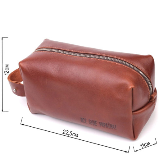 Чоловічий несесер великого розміру з гладкої шкіри на блискавці GRANDE PELLE 16769 Світло-коричневий