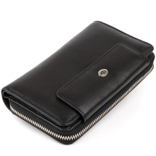 Компактний жіночий гаманець із місткою монетницею на кнопці з натуральної шкіри Tony Bellucci 22010 Чорний
