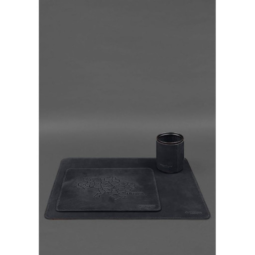 Настільний набір із натуральної шкіри 5.0 з карткою України. Синій Crazy Horse