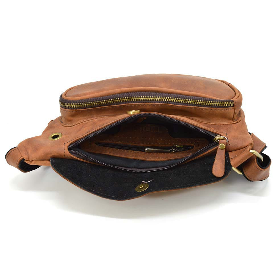 Шкіряний рюкзак слінг TIDING tid3026B коньячний