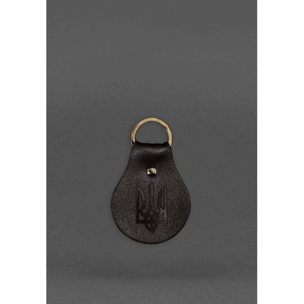 Патріотичний шкіряний брелок з гербом темно-коричневий
