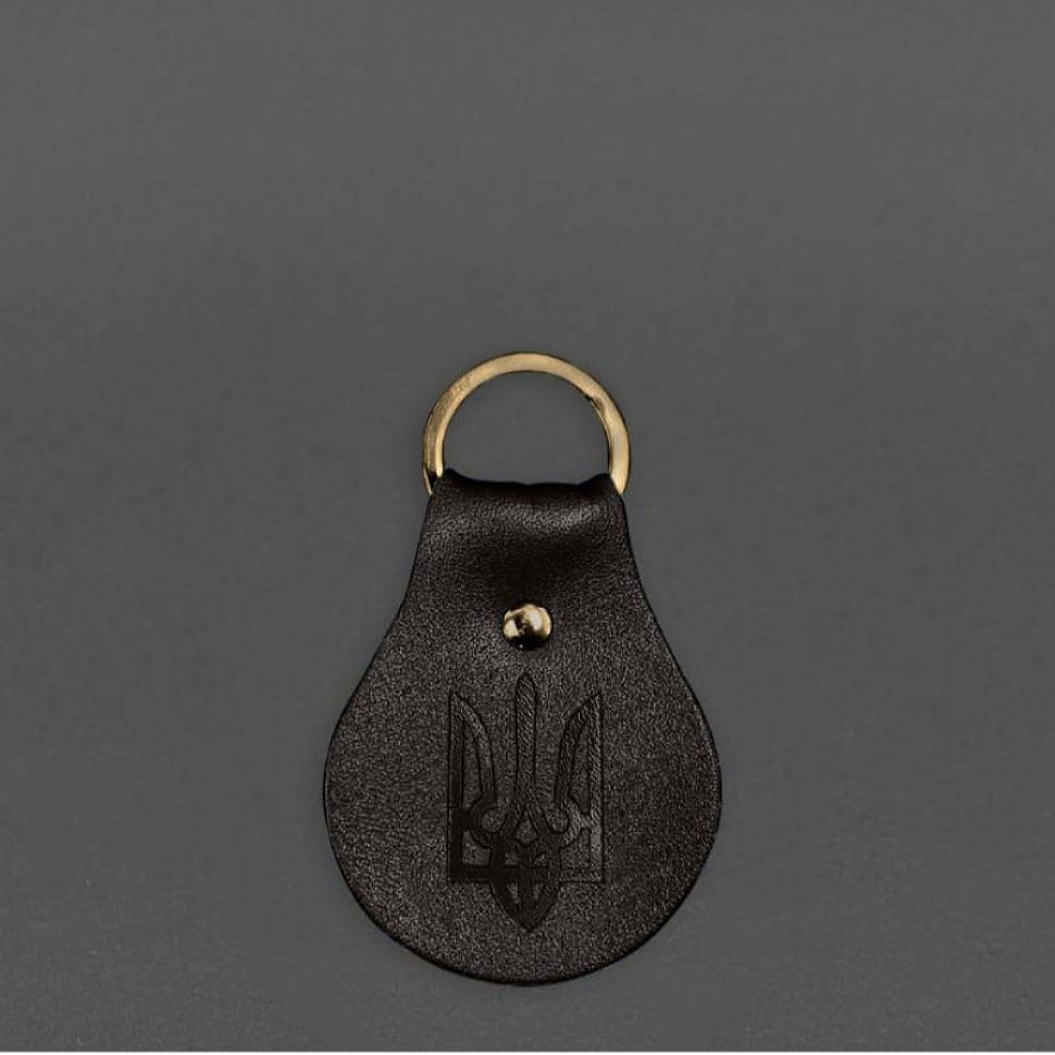 Патріотичний шкіряний брелок з гербом темно-коричневий