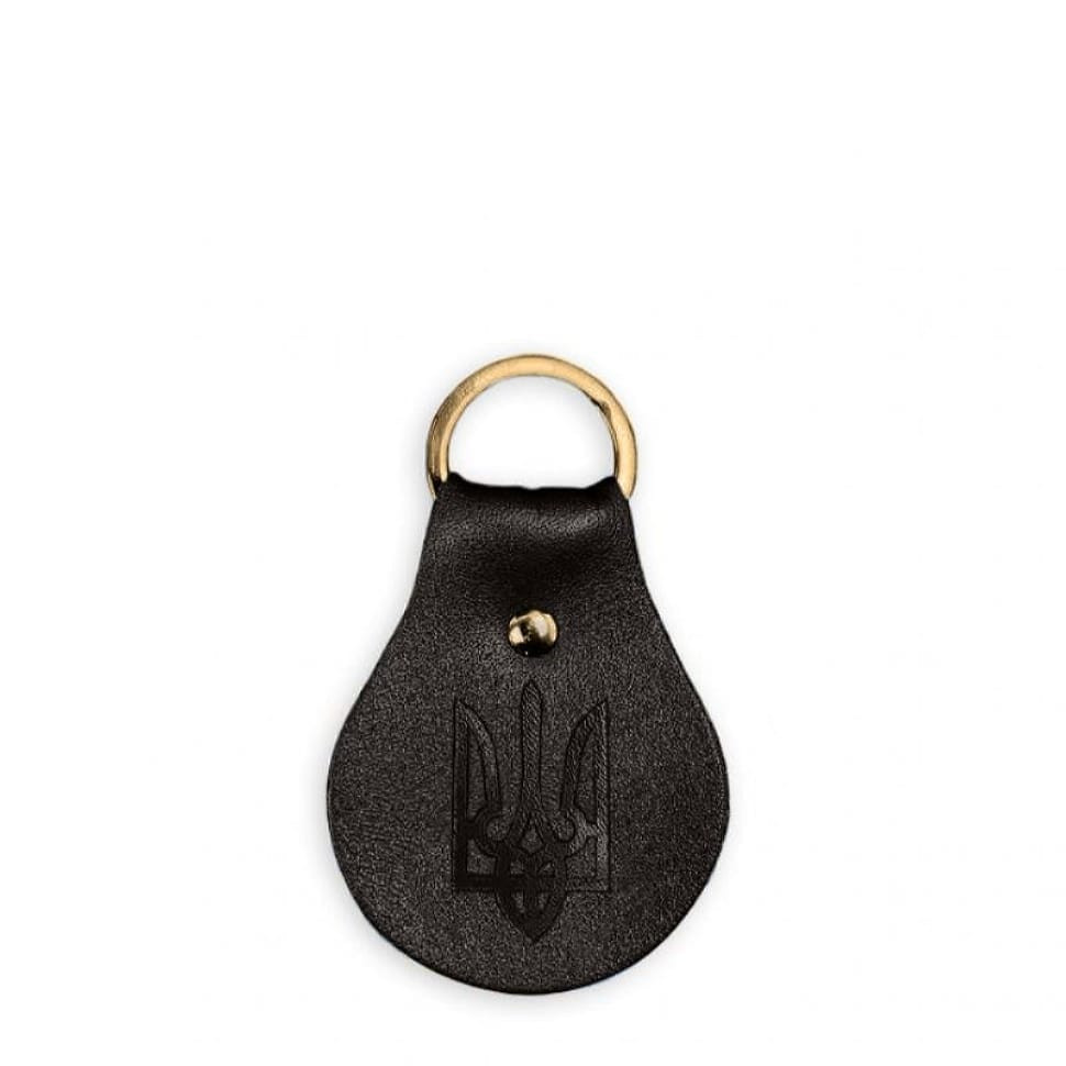 Патріотичний шкіряний брелок з гербом темно-коричневий