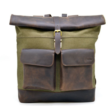 Roll-up city backpack canvas fabric and horse leather TARWA RH-3462-4lx