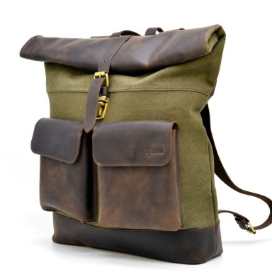 Roll-up city backpack canvas fabric and horse leather TARWA RH-3462-4lx