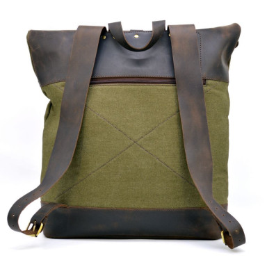 Roll-up city backpack canvas fabric and horse leather TARWA RH-3462-4lx