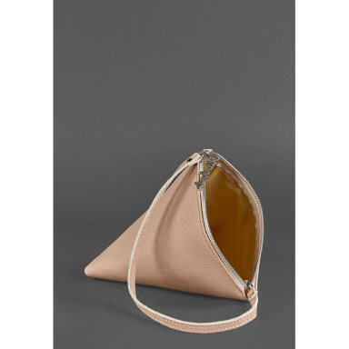Leather women's cosmetic bag Pyramid light beige