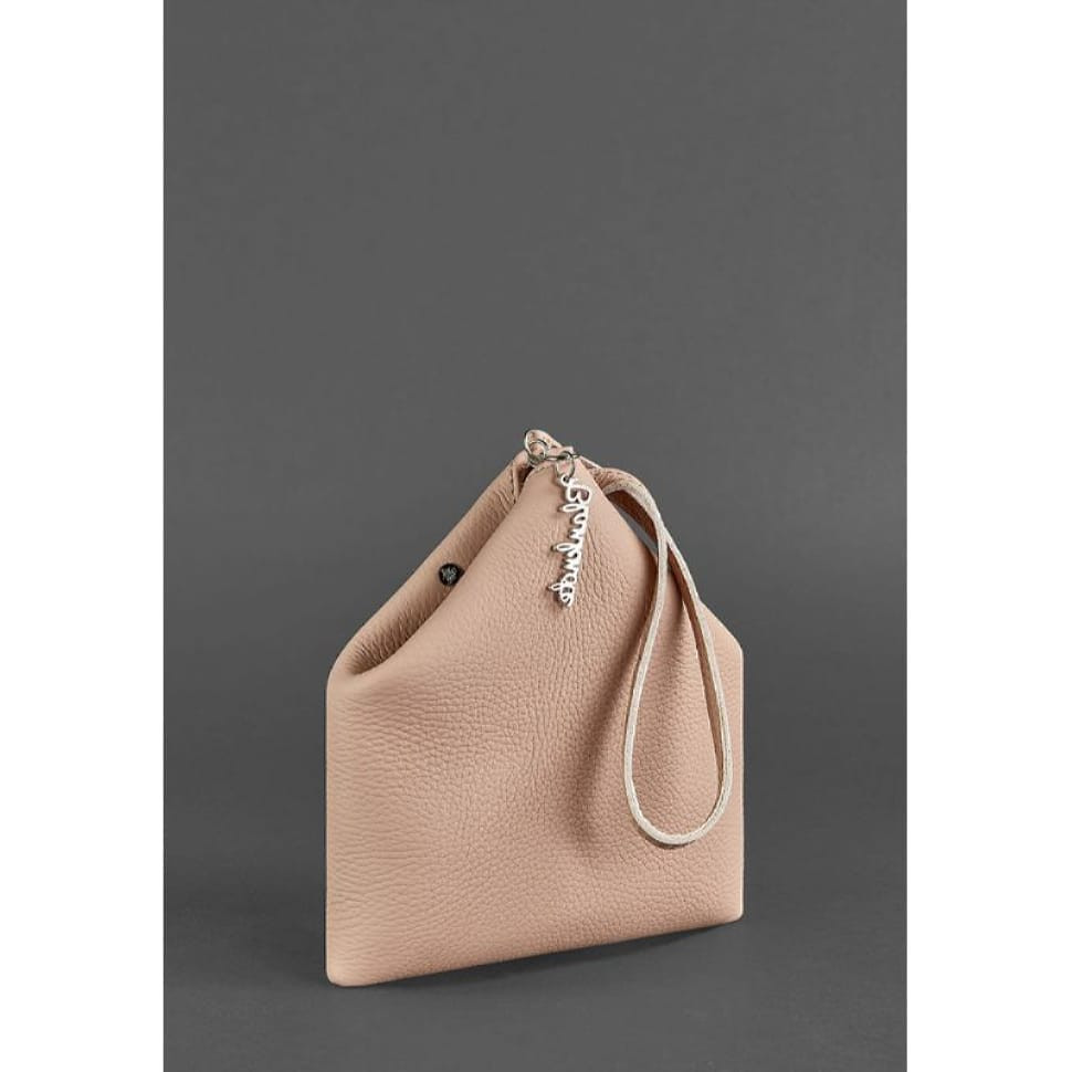 Leather women's cosmetic bag Pyramid light beige