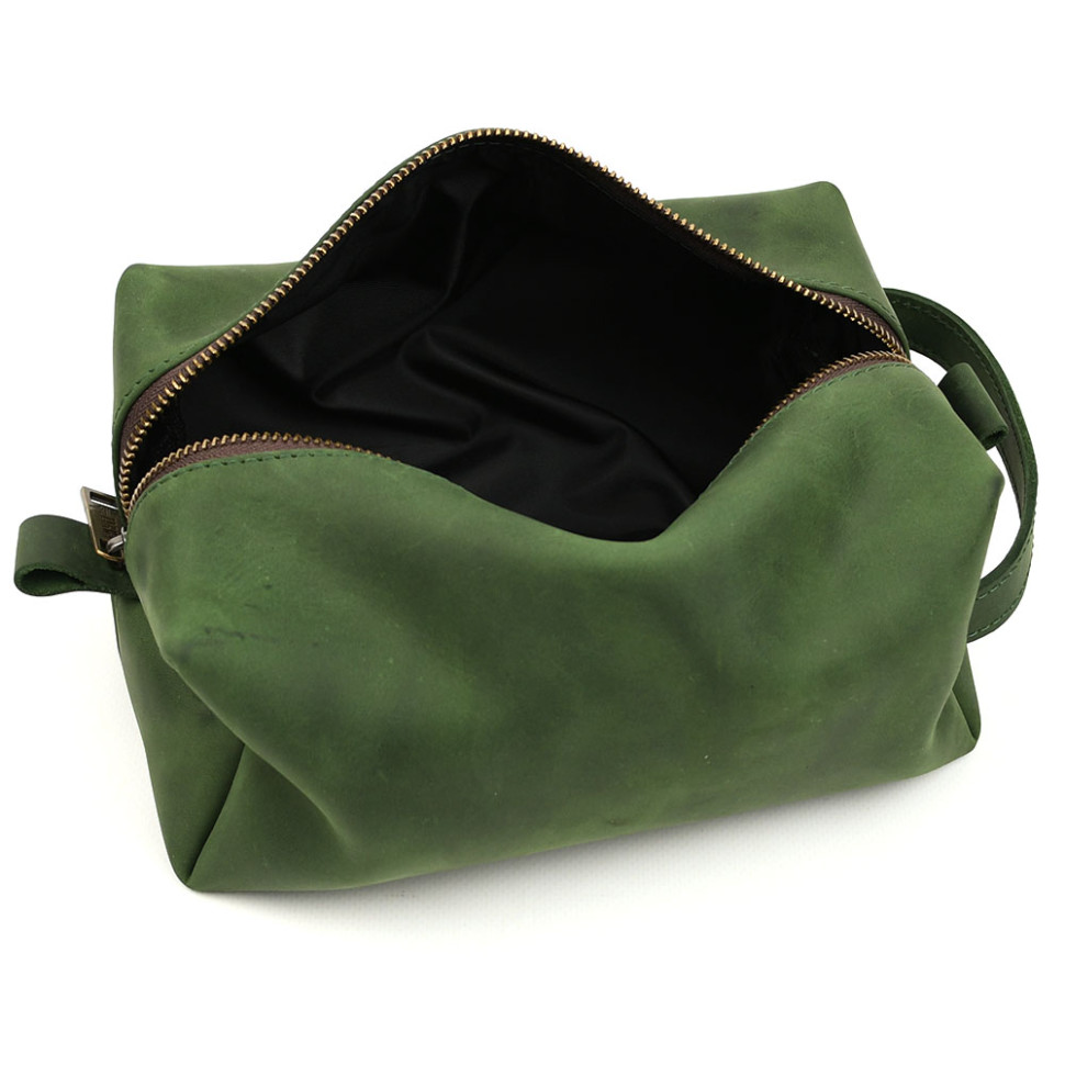 Leather vanity case TARWA RE-8033-4lx green crazy horse