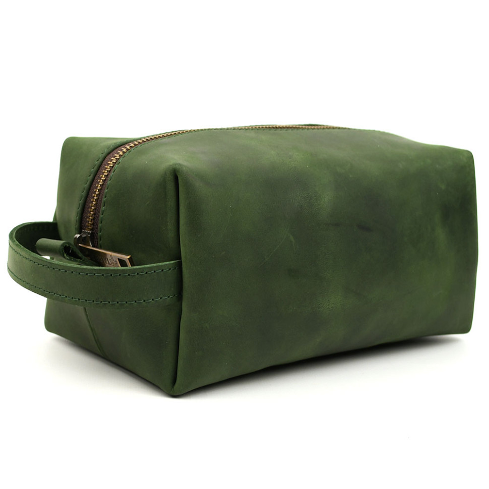 Leather vanity case TARWA RE-8033-4lx green crazy horse