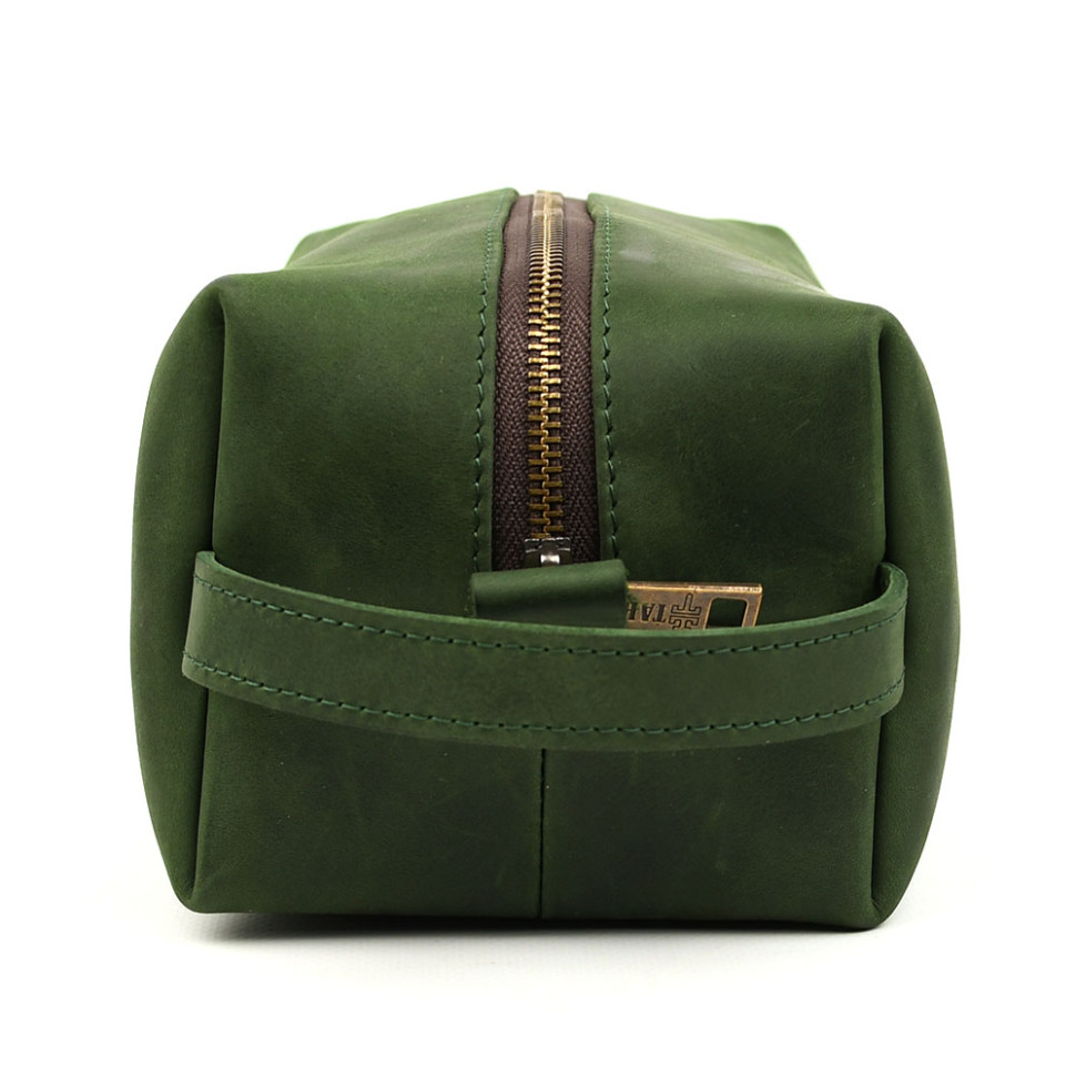 Leather vanity case TARWA RE-8033-4lx green crazy horse
