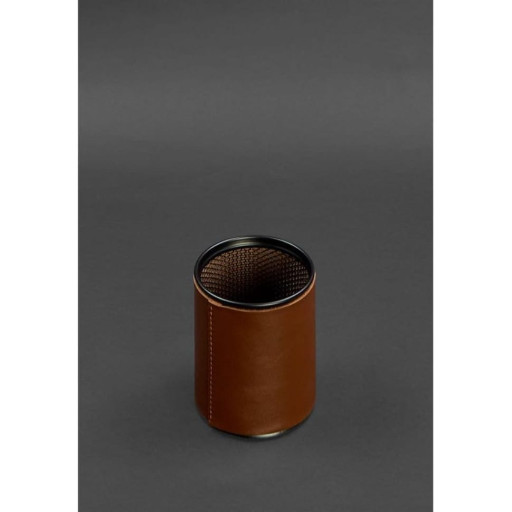 Glass for pens in a leather case light brown crust