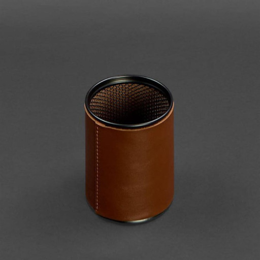 Glass for pens in a leather case light brown crust