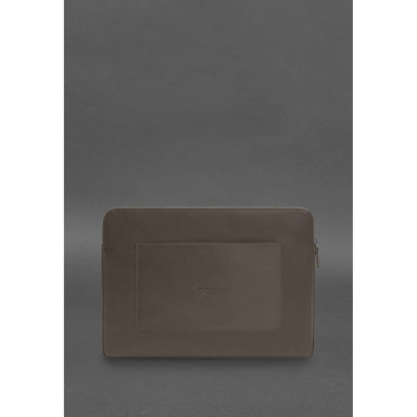 Leather Laptop Case with Zipper and Strap and Pocket Dark Beige