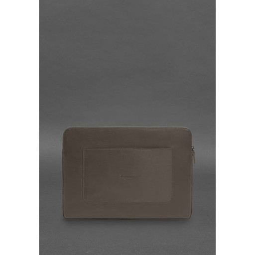 Шкіряний чохол для ноутбука на блискавці з хлястиком та кишенею Темно-бежевий